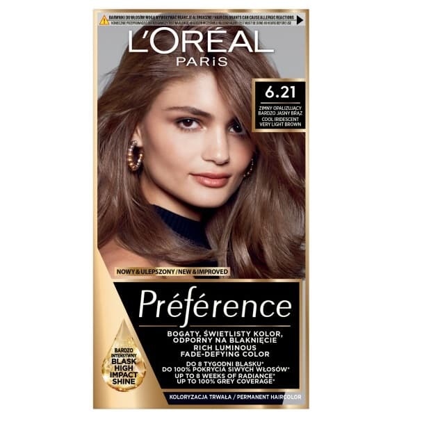 Loreal Preference Farba do włosów - 6.21 Popielaty jasny brąz (2x +)