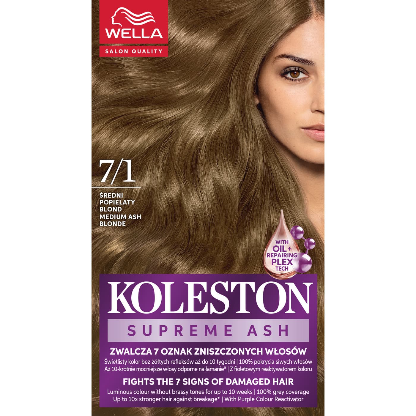 Koleston Supreme, farba do włosów, Średni Popielaty Blond, 7/1