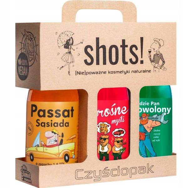 SHOTS! - Czyściopak męski - Zestaw 3 żeli pod prysznic - Passat sąsiada + Sprośne Myśli + Będzie Pan Zadowolony
