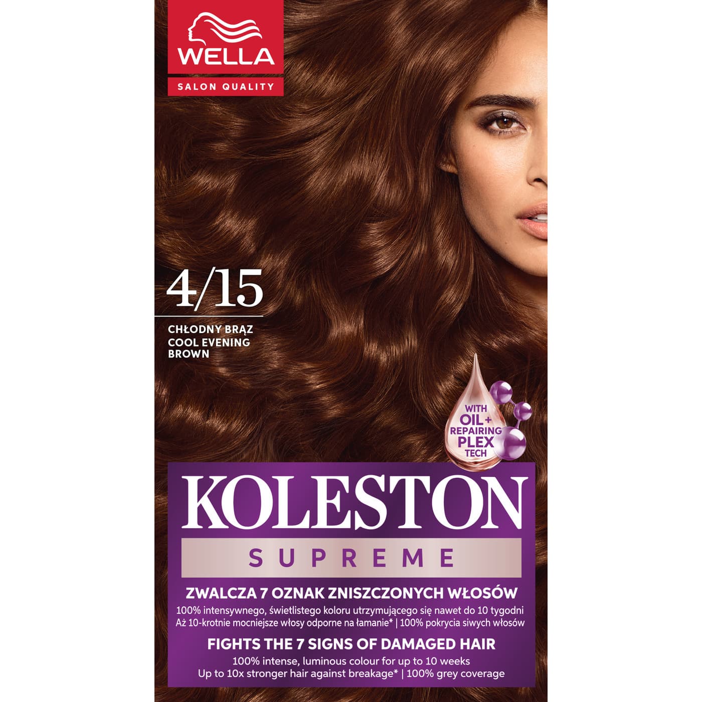 Koleston Supreme, farba do włosów, Chłodny Brąz, 4/15