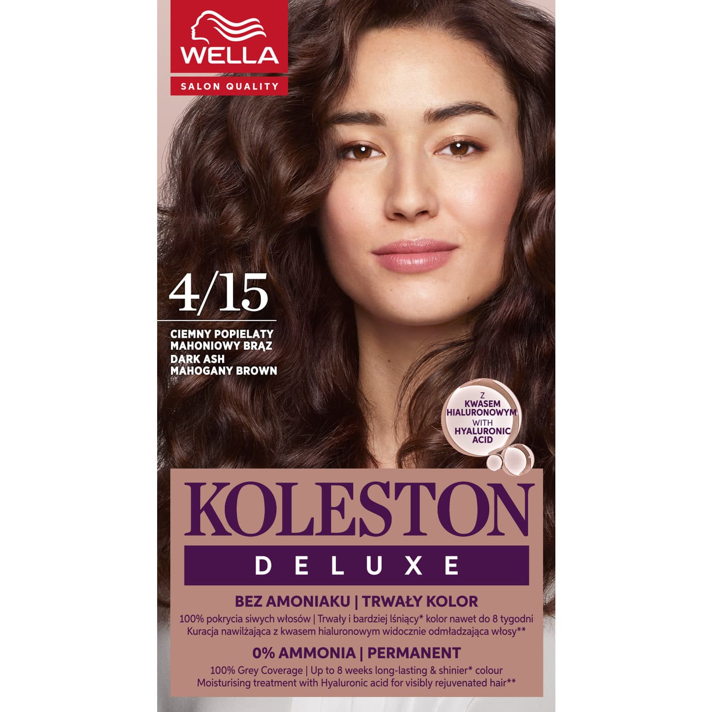 Koleston Deluxe, farba do włosów, Ciemny Popielaty Mahoniowy Brąz, 4/15
