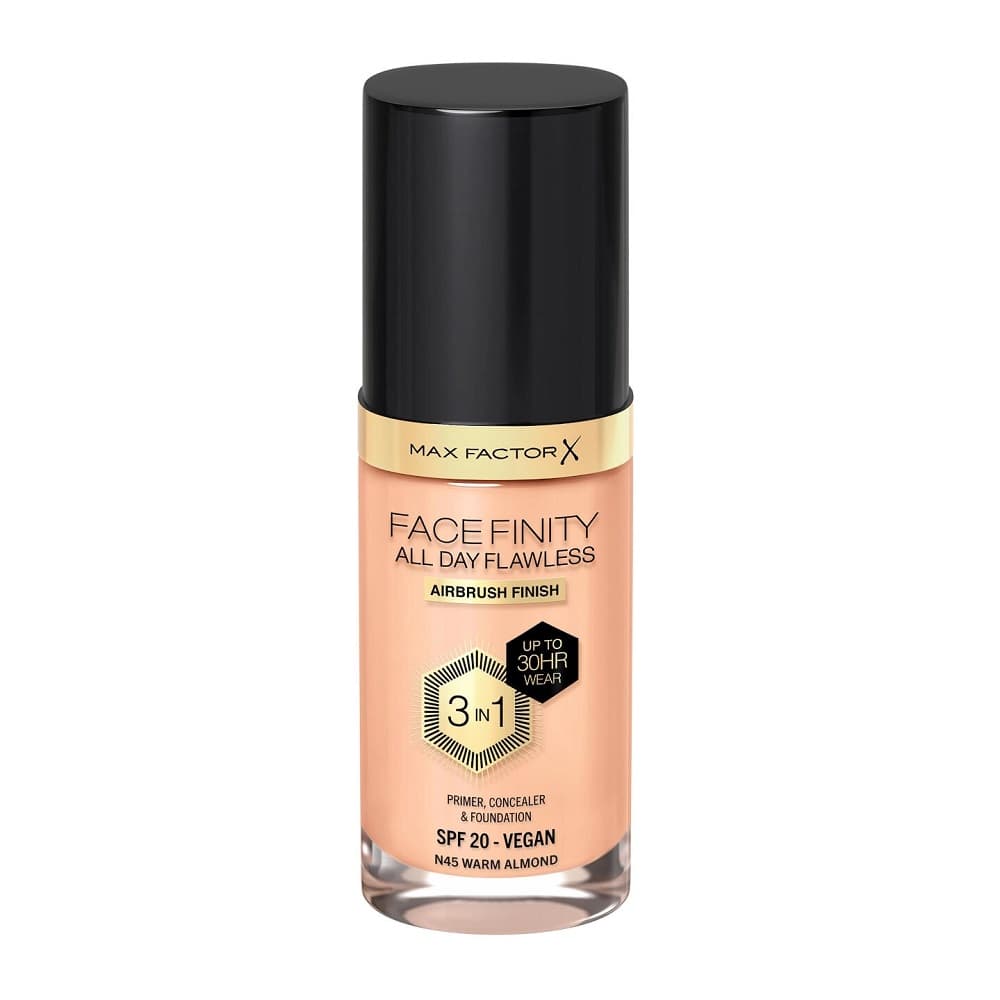 Facefinity All Day Flawless 3w1 kryjący podkład w płynie N45 Warm Almond