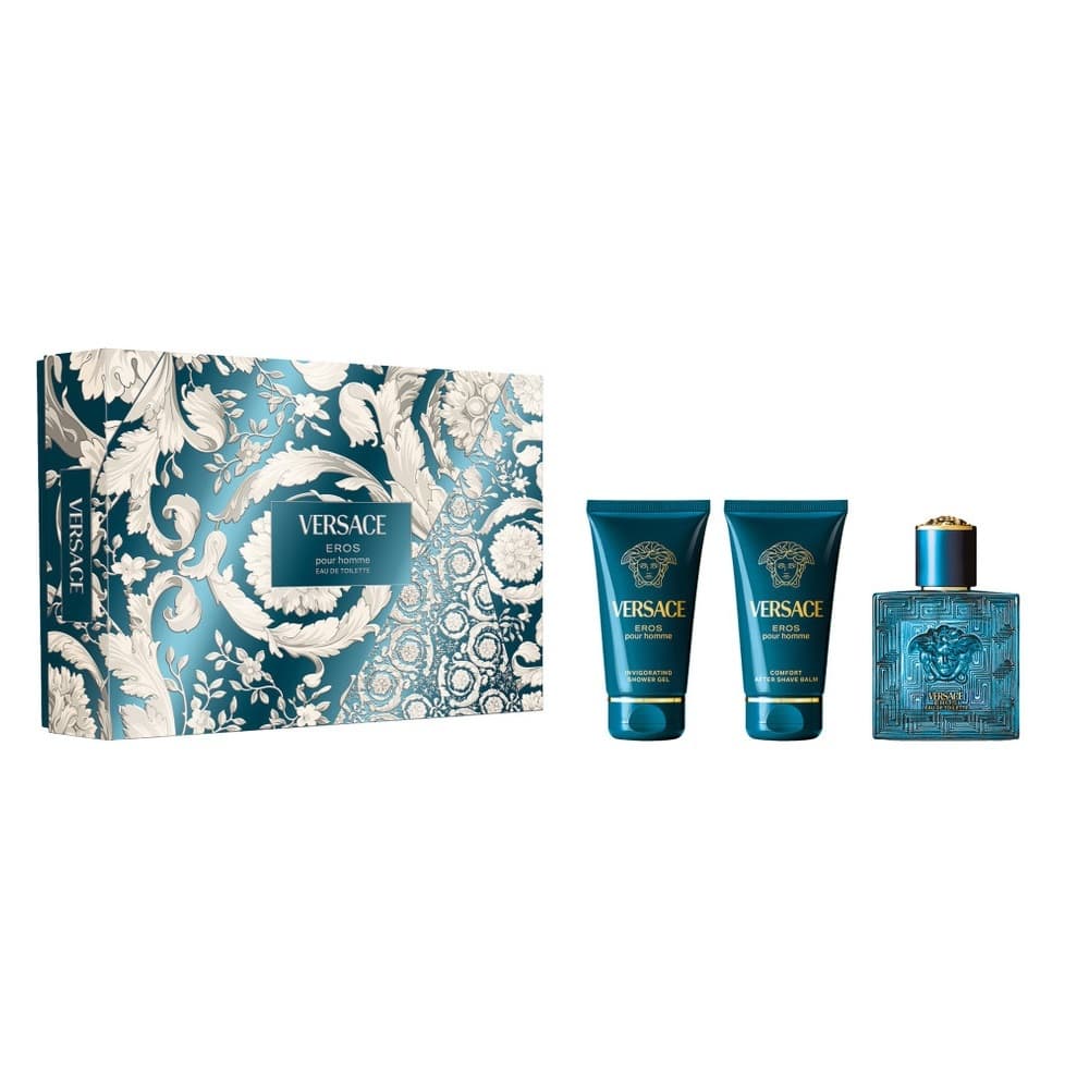 Eros Pour Homme zestaw woda toaletowa spray + balsam po goleniu + żel pod prysznic (M)