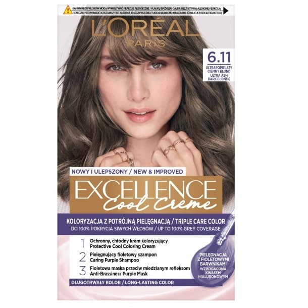 L'Oréal - EXCELLENCE - Cool Creme - 6.11 Ultra Ash Dark Blonde - Kremowa koloryzacja o zaawansowanej, potrójnej ochronie - Ultrapopielaty Ciemny Blond