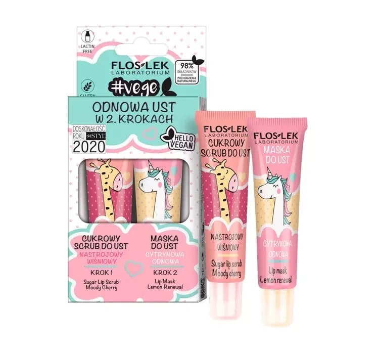 Lip Care Vege Odnowa zestaw do pielęgnacji ust cukrowy scrub wiśniowy i maska cytrynowa