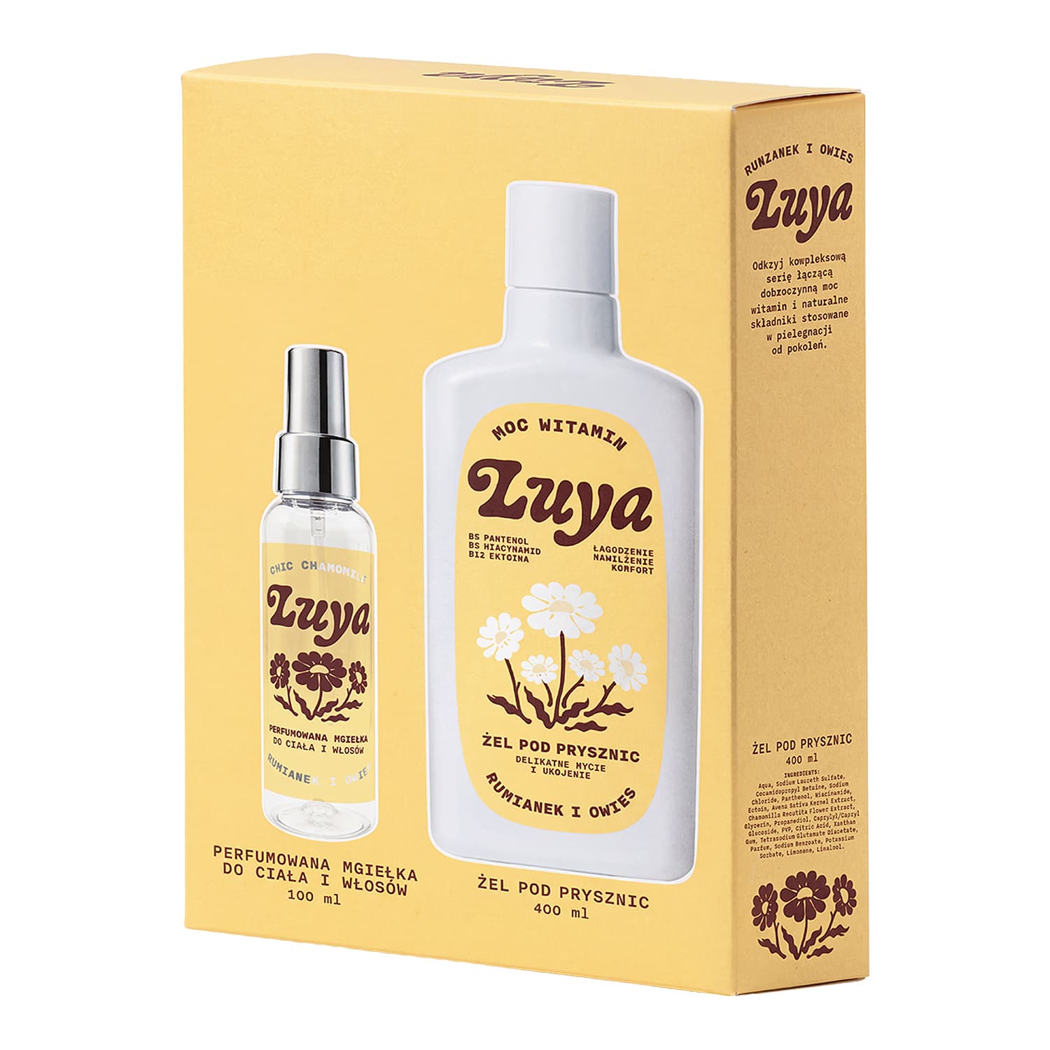 Rumianek i Owies zestaw żel pod prysznic + perfumowana mgiełka do ciała i włosów