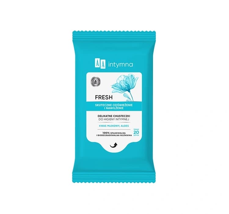 Intymna Fresh delikatne chusteczki do higieny intymnej z kwasem mlekowym i aloesem