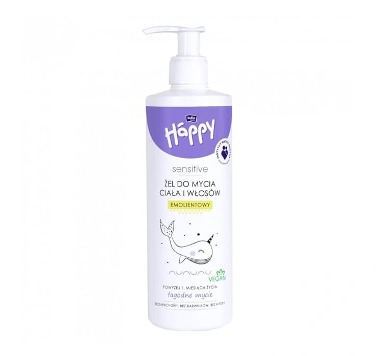 Happy Sensitive emolientowy żel do mycia ciała i włosów dla dzieci