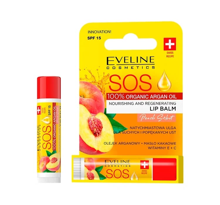 SOS Argan Oil odżywczo-regenerujący balsam do ust SPF15 Peach Sorbet