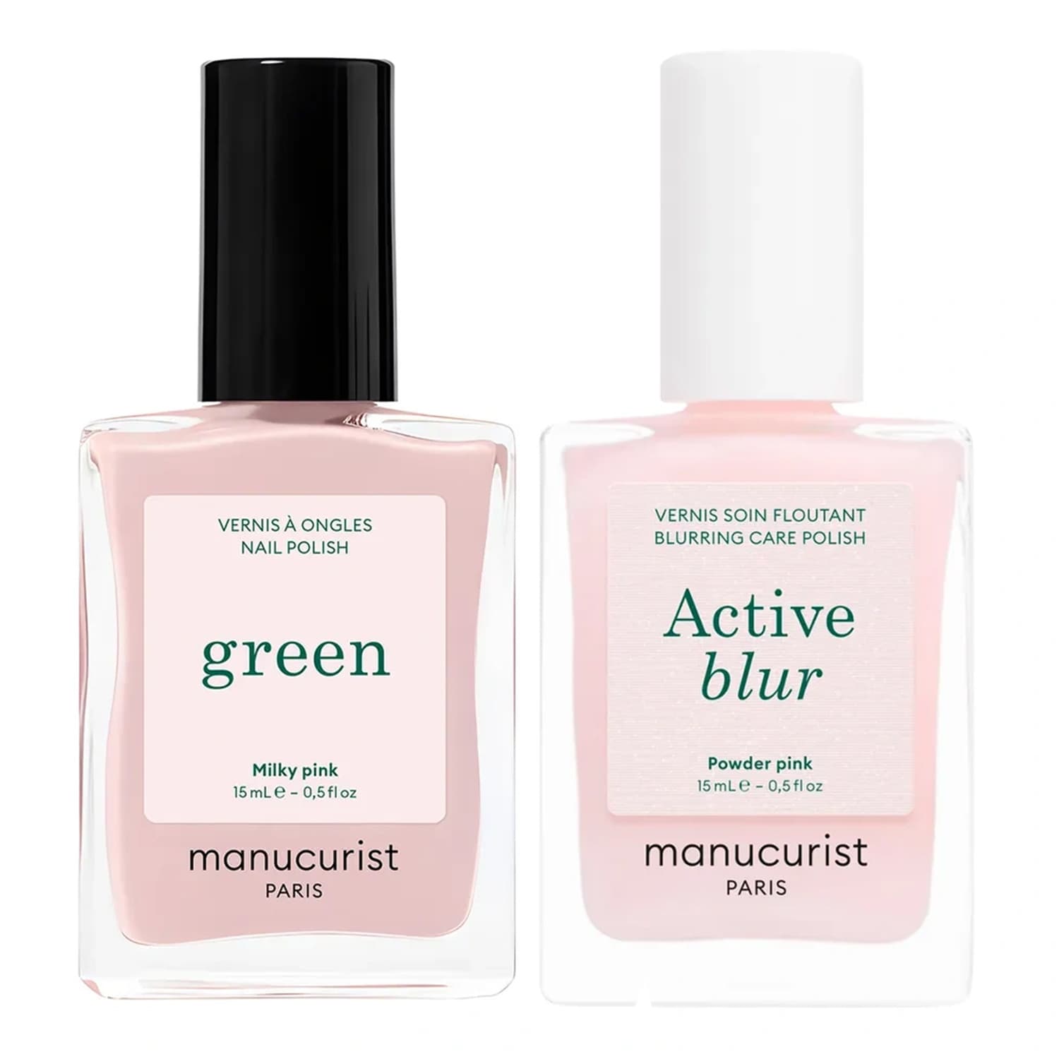 Natural Glow Duo zestaw Active Blur lakier z efektem rozmycia Powder Pink + Green Nail Polish klasyczny lakier Milky Pink