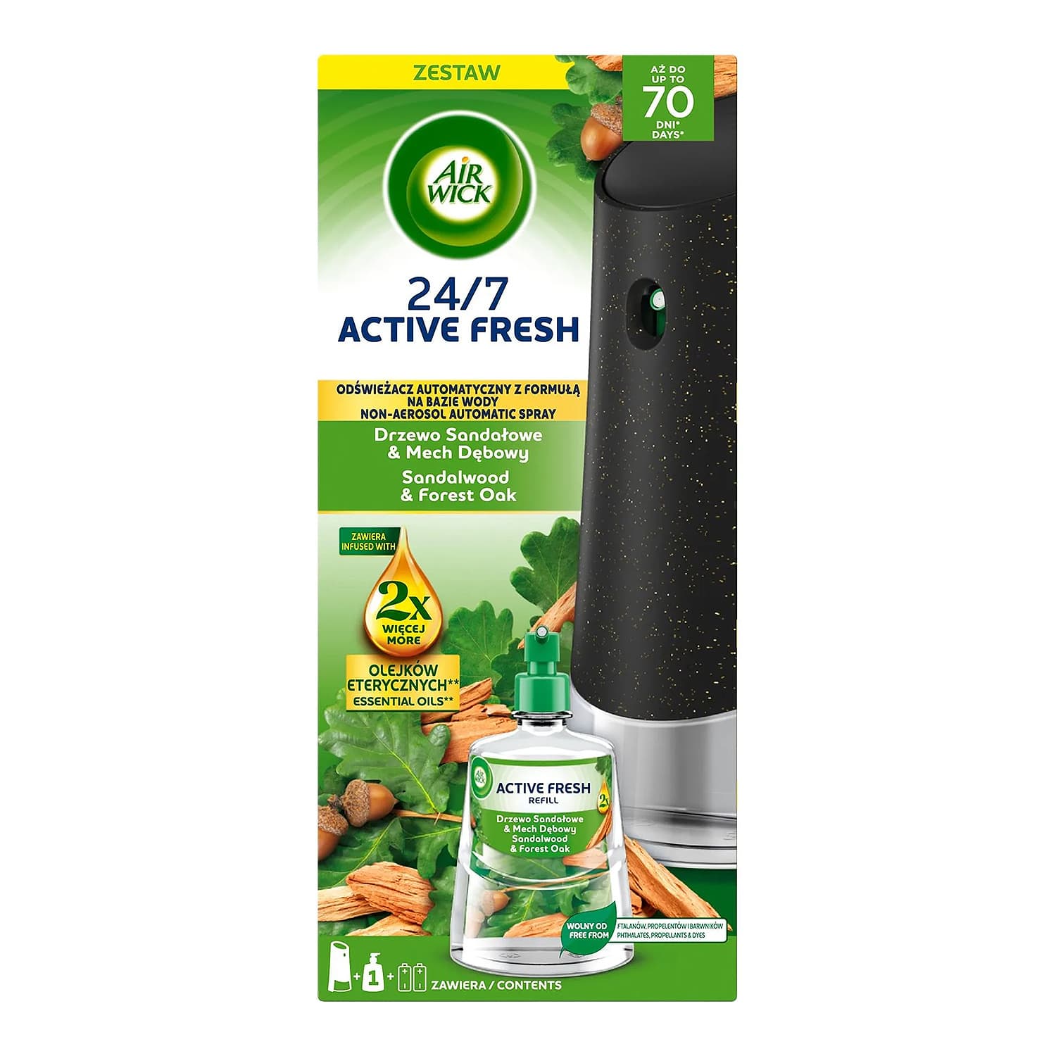 24/7 Active Fresh zestaw automatyczny odświeżacz powietrza + wkład Drzewo Sandałowe & Mech Dębowy