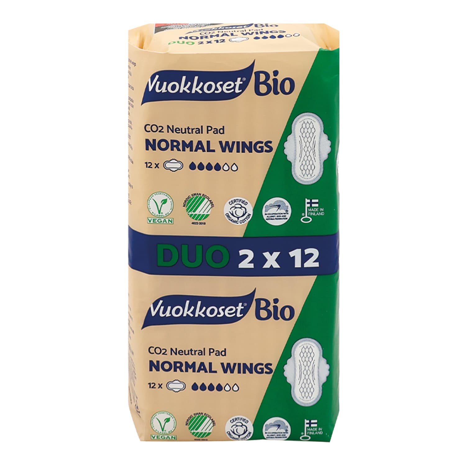 Bio Normal Wings Duo ekologiczne podpaski higieniczne ze skrzydełkami