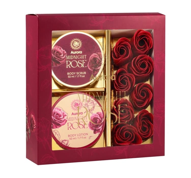 Midnight Rose zestaw prezentowy peeling do ciała + balsam do ciała + płatki mydlane do kąpieli