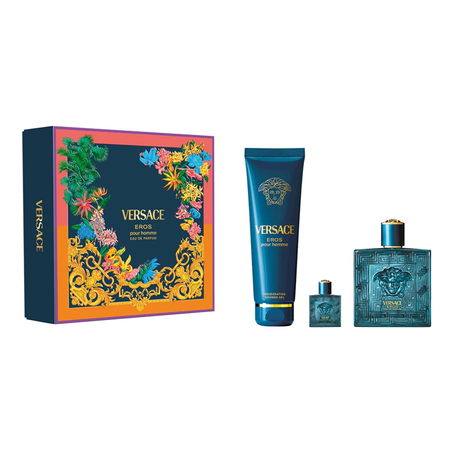 Eros Pour Homme zestaw woda perfumowana spray + żel pod prysznic + miniatura wody perfumowanej spray