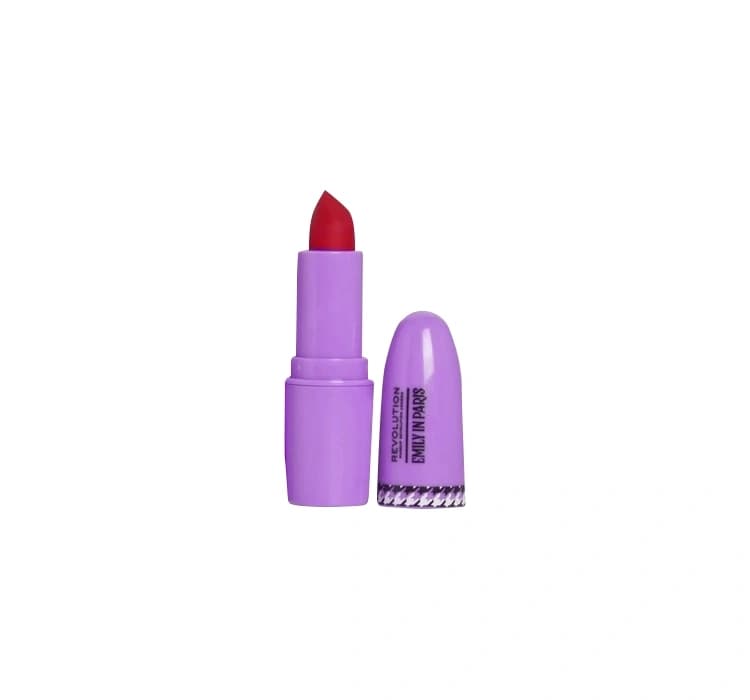 Makeup Revolution x Emily in Paris matowa pomadka do ust Paris Berry Red