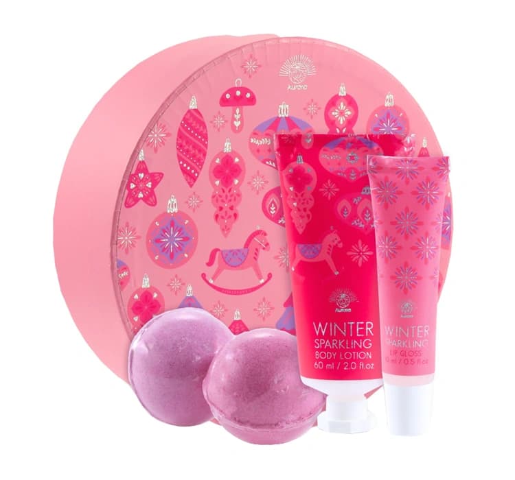 Lotus Flower zestaw prezentowy balsam do ciała + błyszczyk do ust + kule musujące do kąpieli