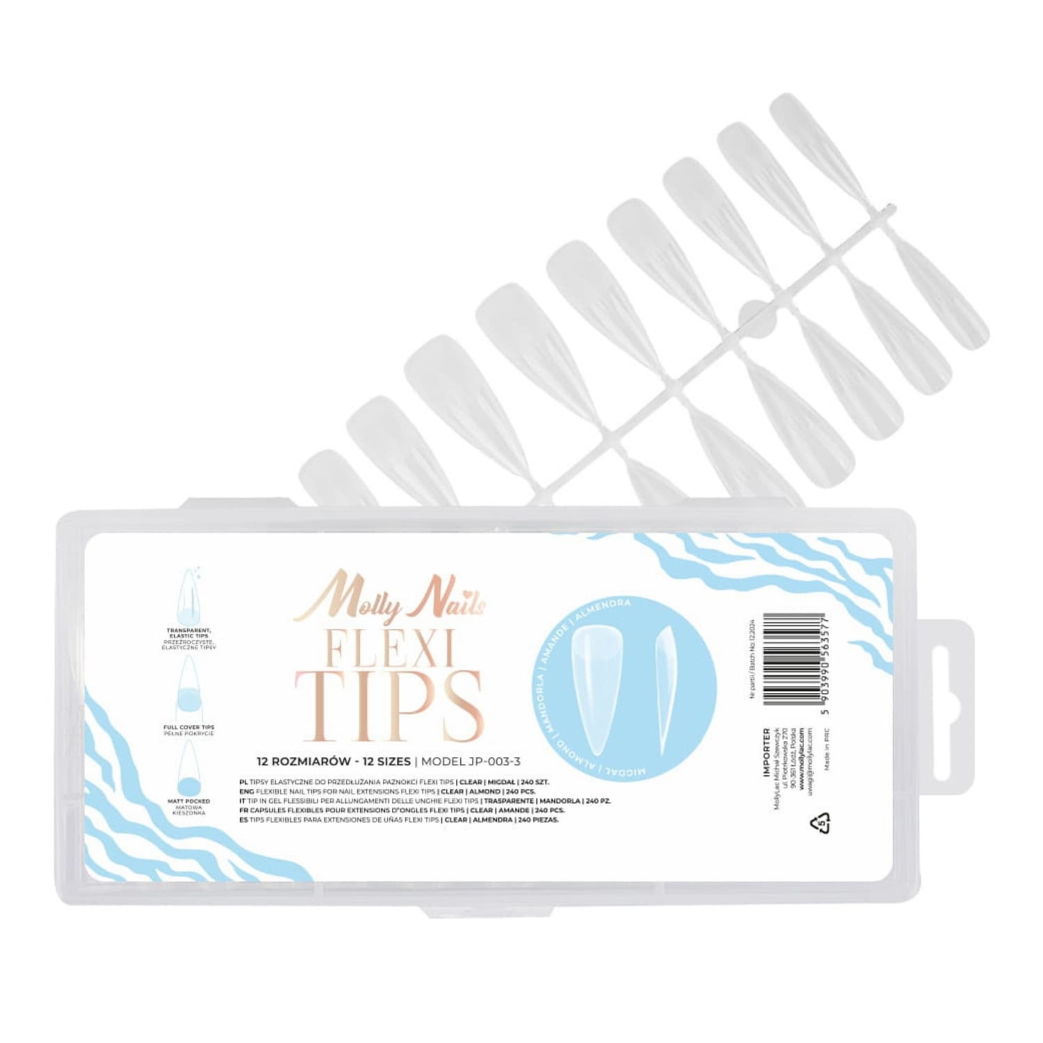 Molly Nails Flexi Tips elastyczne tipsy do przedłużania paznokci 12 rozmiarów Migdał