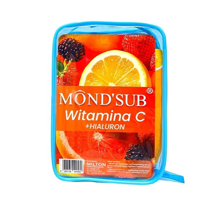 zestaw kosmetyków z witaminą C i kwasem hialuronowym serum + maska w płachcie + kosmetyczka