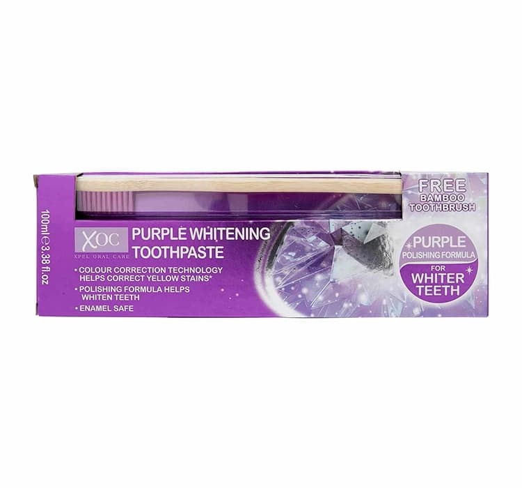 Xoc Purple Whitening zestaw pasta do zębów + szczoteczka bambusowa