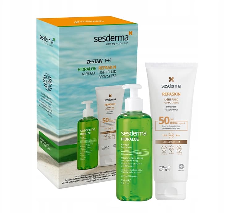 zestaw kosmetyków balsam do opalania SPF50 Repaskin + żel aloesowy Hidraloe