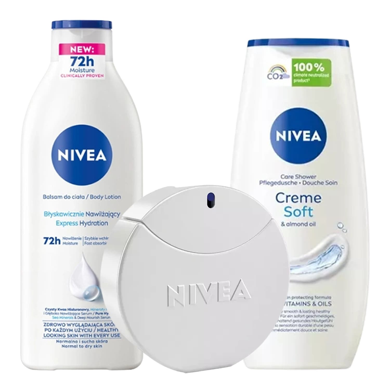 zestaw dla kobiet woda toaletowa NIVEA Creme + balsam Express Hydration + żel pod prysznic Creme Soft