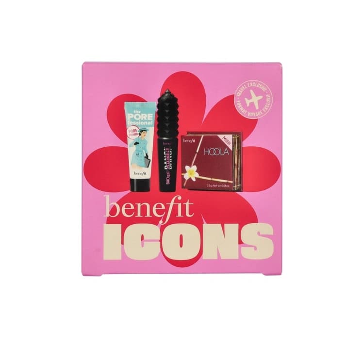 Icons Glam'n go! zestaw do makijażu bronzer Hoola + tusz do rzęs Badgal Bang! + baza The Porefessional
