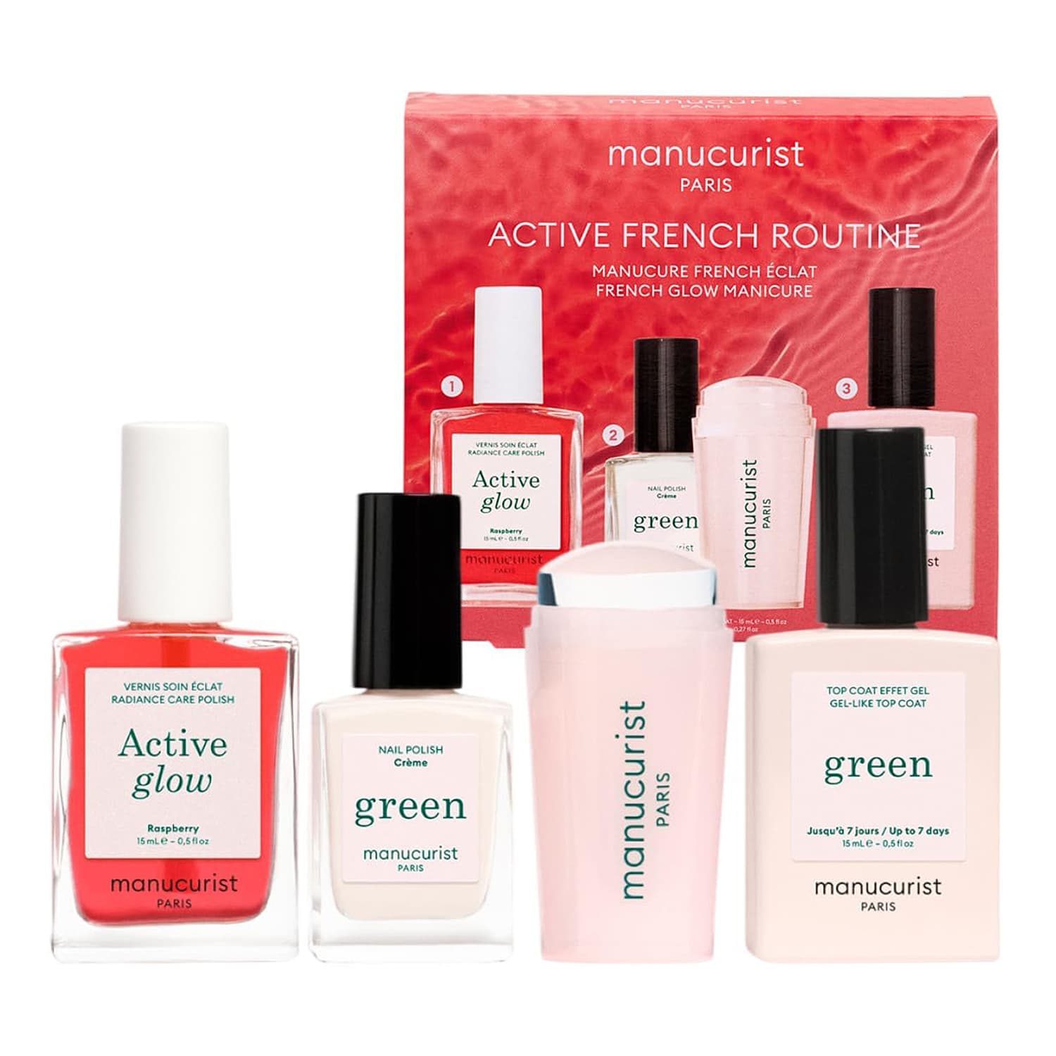Active French Routine zestaw do manicure francuskiego odżywka + lakier + top + stempel