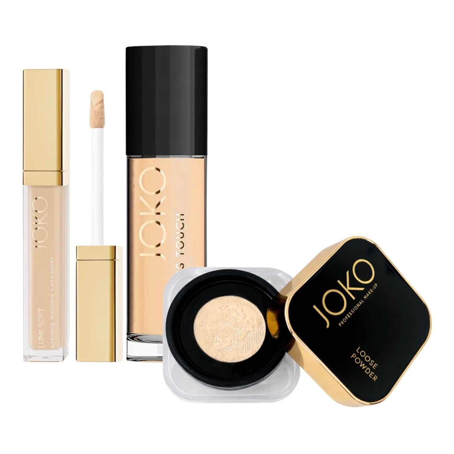 zestaw do makijażu twarzy Luminous Touch rozświetlający podkład z serum+ Lumi Soft rozświetlający korektor + Loose Powder sypki pud