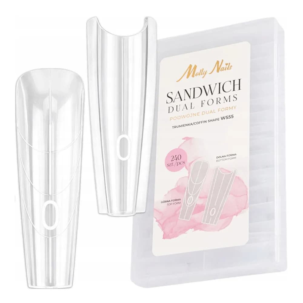 Molly Nails Sandwich Dual Form podwójne formy do przedłużania paznokci trumienka W555