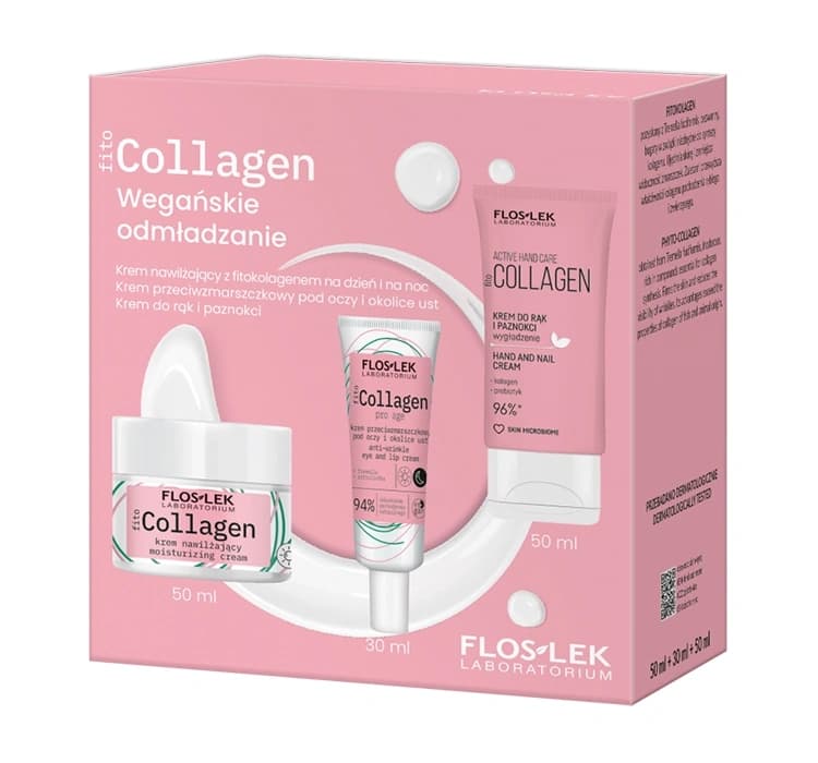 Floslek Fito Collagen Wegańskie Odmładzanie zestaw kosmetyków do pielęgnacji krem nawilżający + krem przeciwzmarszczkowy pod oczy + krem