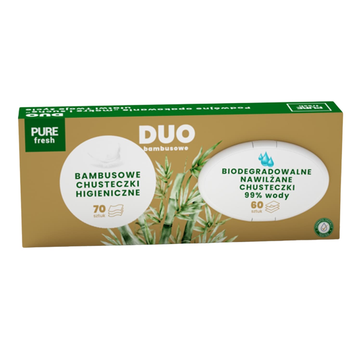 Pure Fresh Duo Bambusowe podwójne opakowanie bambusowe chusteczki higieniczne + biodegradowalne chusteczki nawilżane