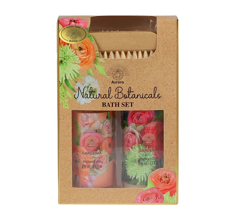 Natural Botanicals Gardenia zestaw prezentowy żel pod prysznic + balsam do ciała + szczotka z pumeksem
