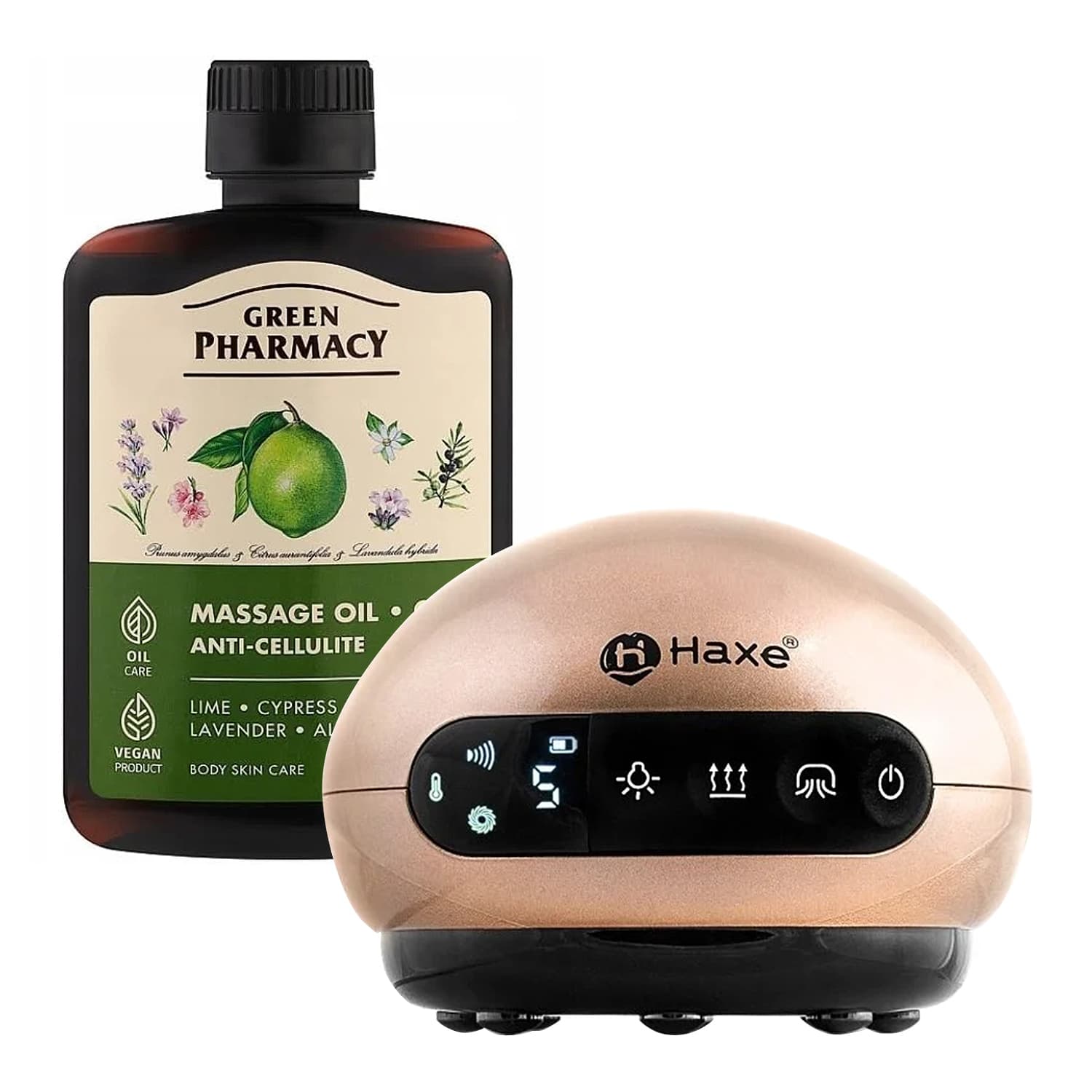 Zestaw Haxe elektryczna bańka antycellulitowa H + Green Pharmacy olejek do masażu