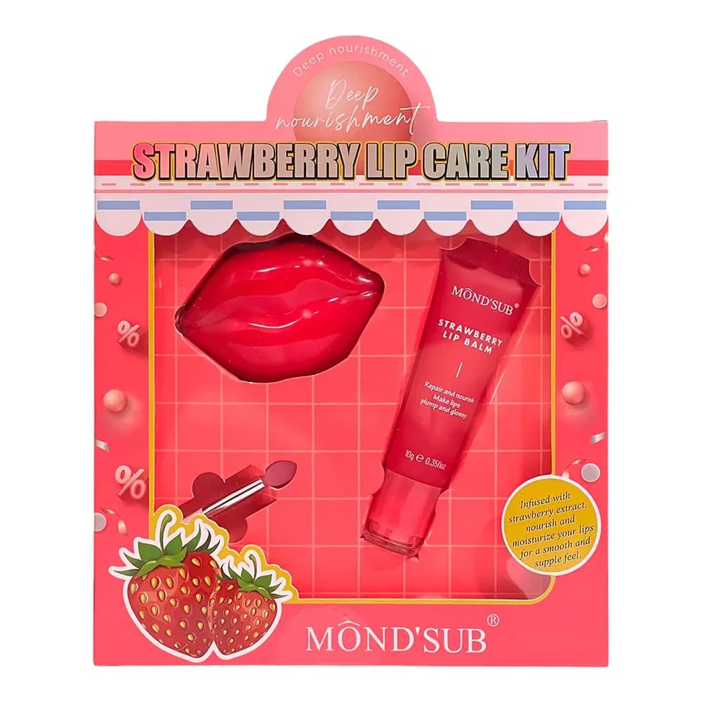 Strawberry Lip Care Kit zestaw kosmetyków do ust maska na noc + balsam truskawkowy