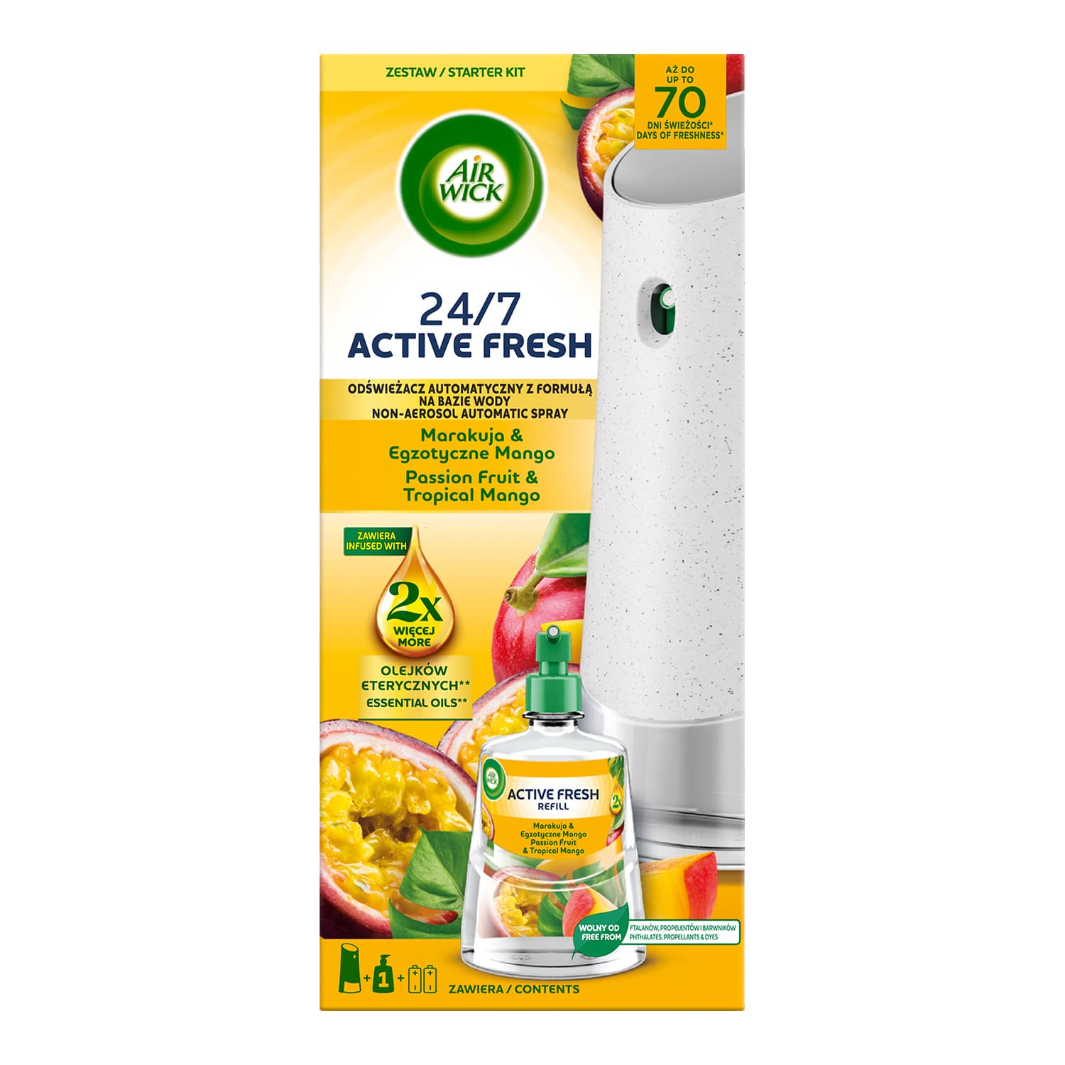 24/7 Active Fresh zestaw automatyczny odświeżacz powietrza + wkład Marakuja & Egzotyczne Mango