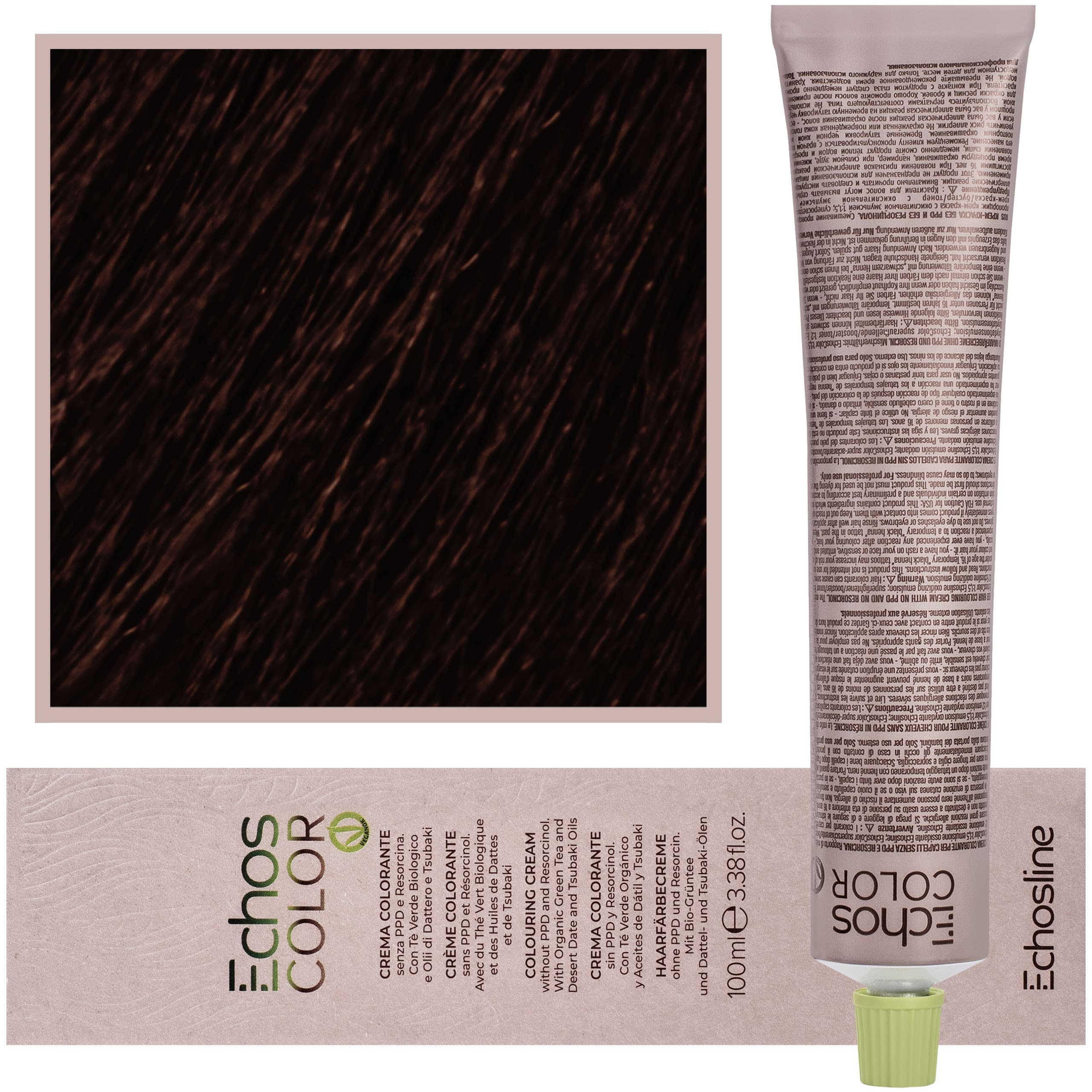 Echos Color Colouring Cream - wegańska farba do włosów, 5,72 | Ciepły Brązowy Jasny Kasztan