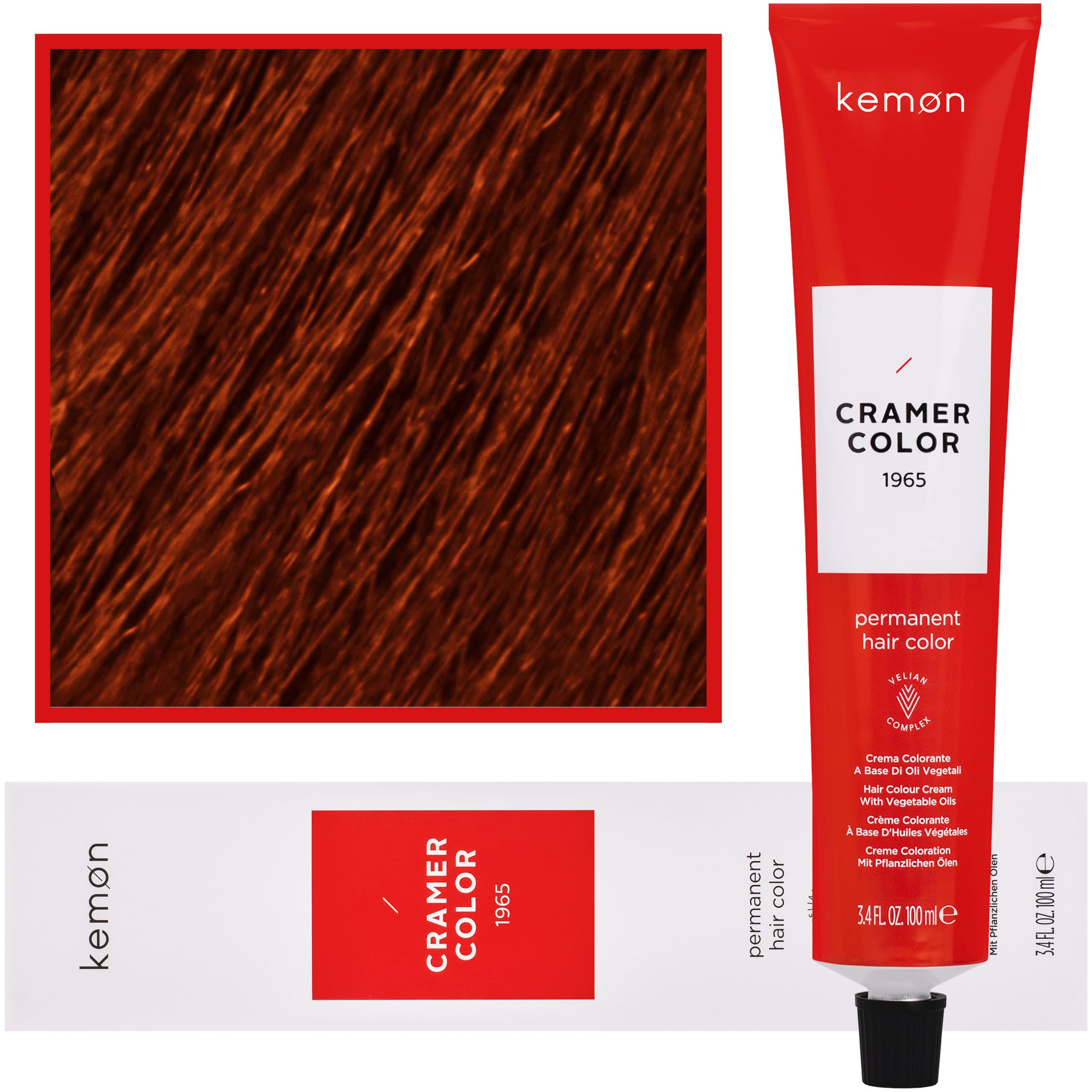 Cramer Color - kremowa farba do włosów z olejem kokosowym, 6,44 | Ciemny Głęboki Miedziany Blond