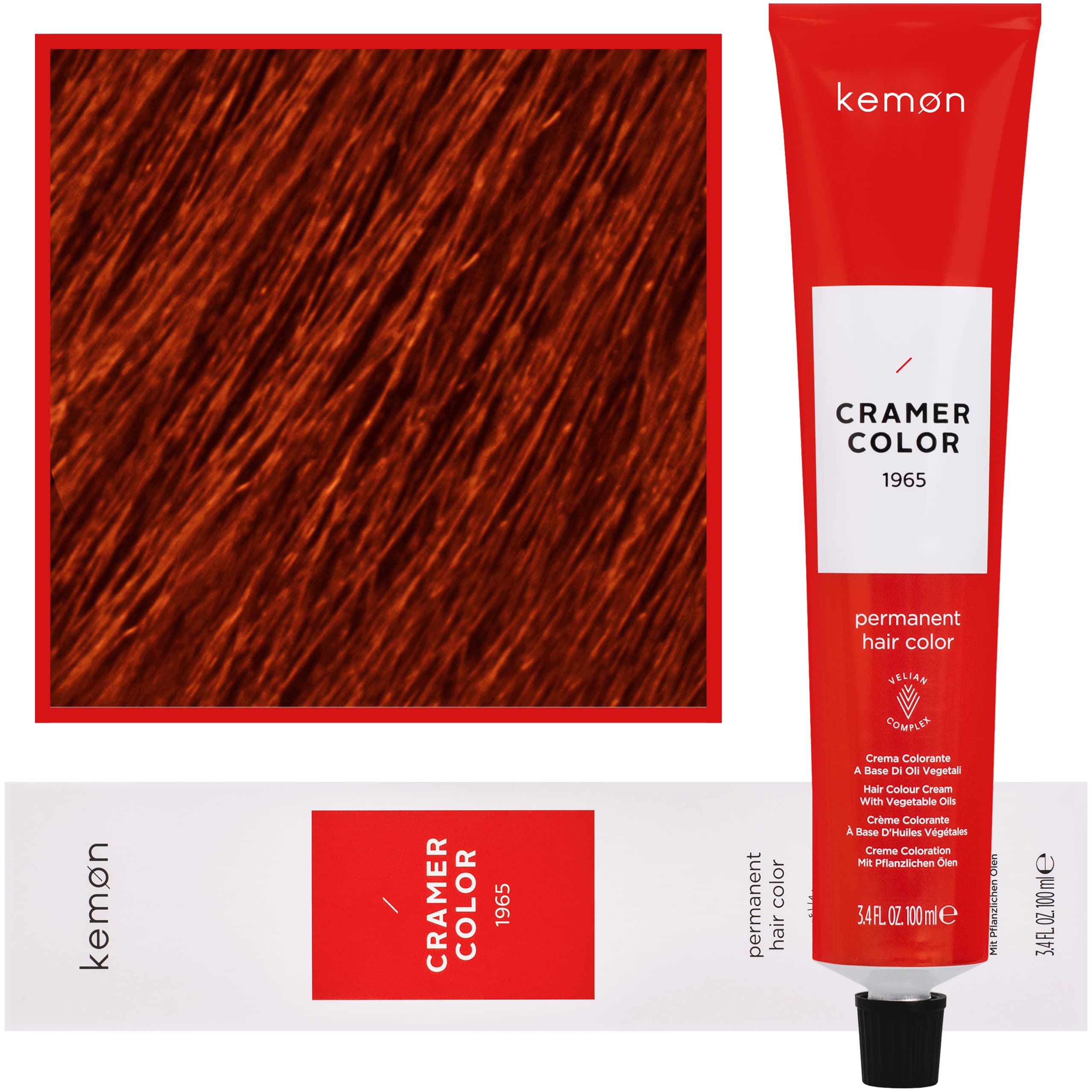 Cramer Color - kremowa farba do włosów z olejem kokosowym, 7,44 | Głęboki Miedziany Blond