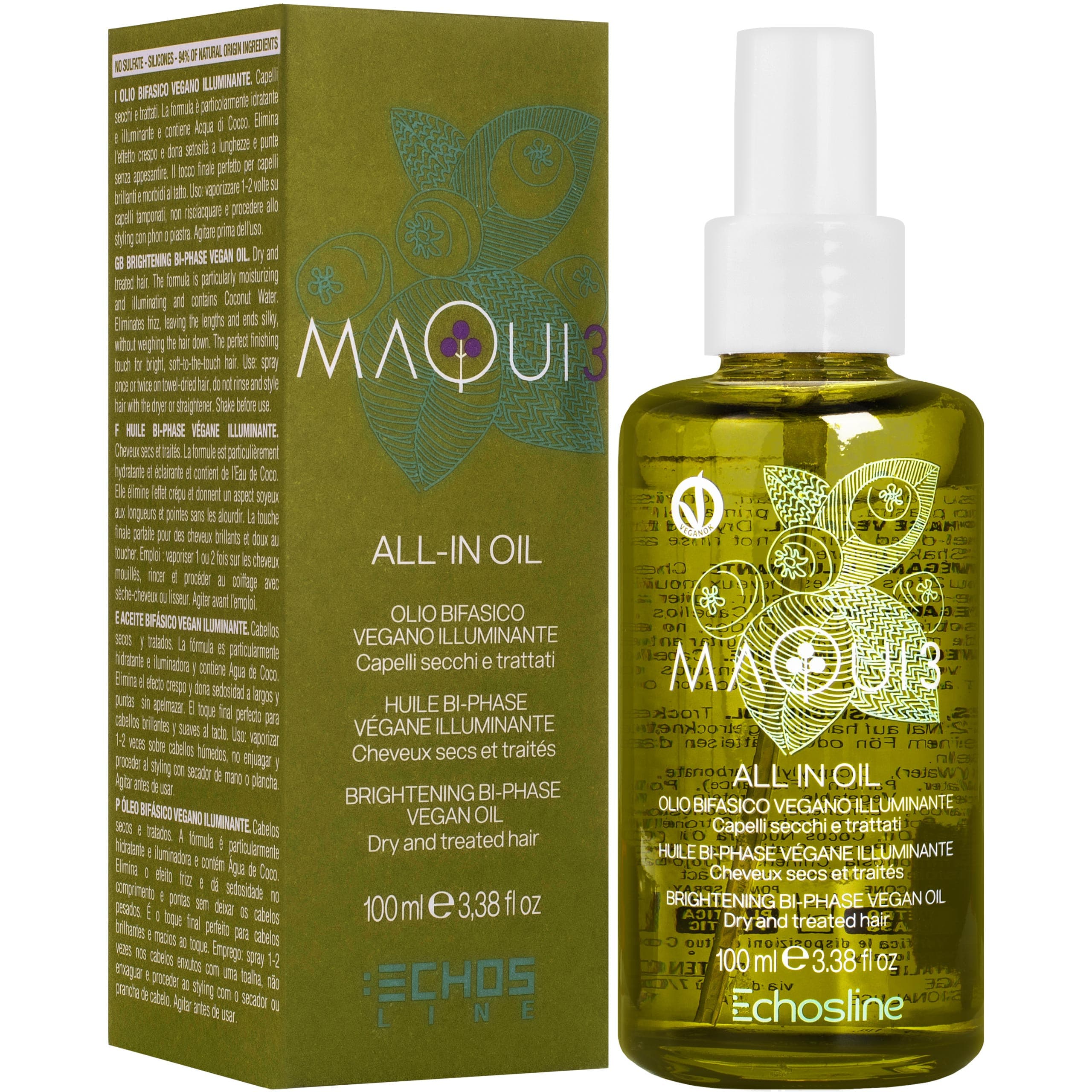 Maqui 3 All in One Oil - wegański olejek rozświetlający do włosów suchych