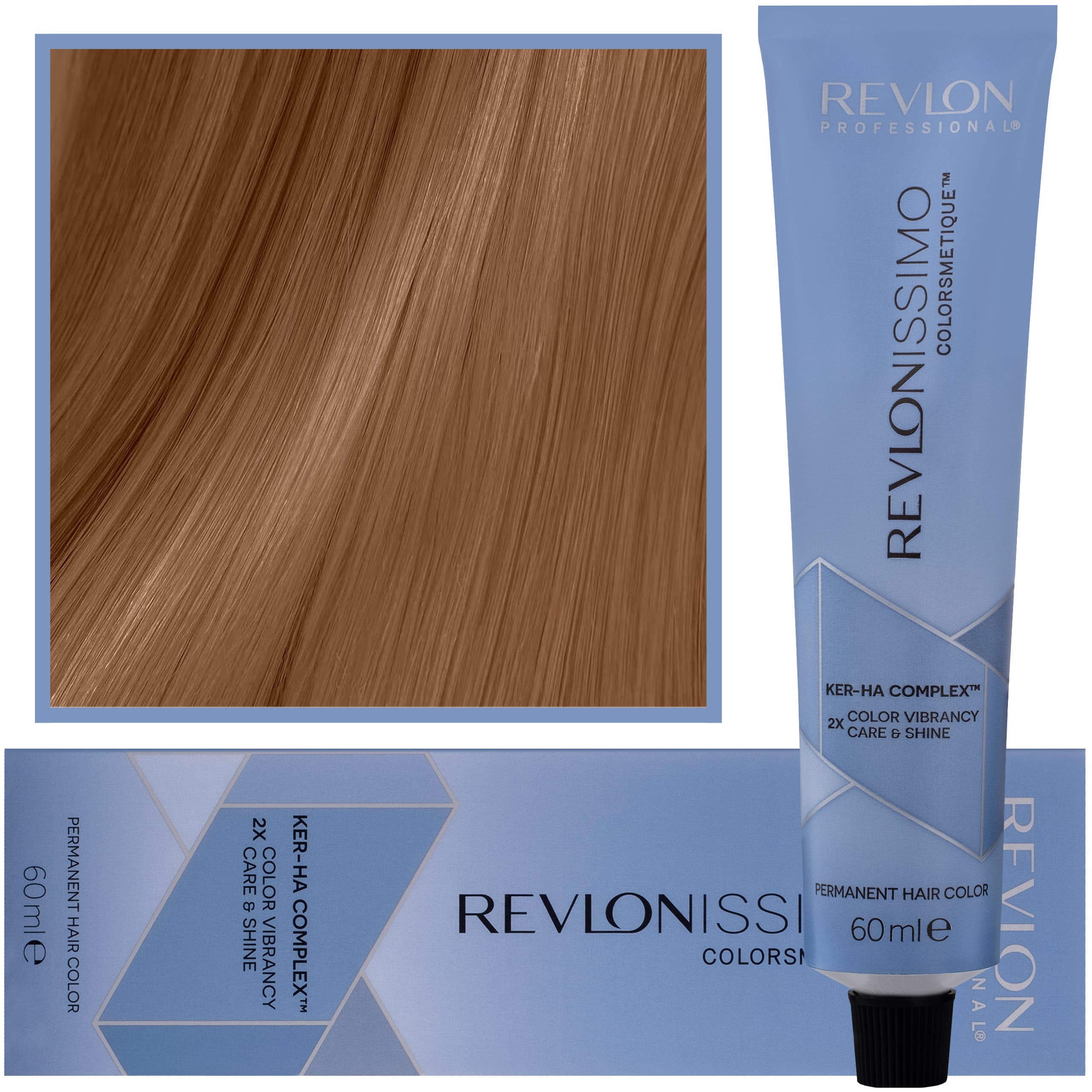 Revlonissimo Colorsmetique High Coverage - profesjonalna farba do siwych włosów, HC 7,23 | Średni Opalizujący Złoty Blond