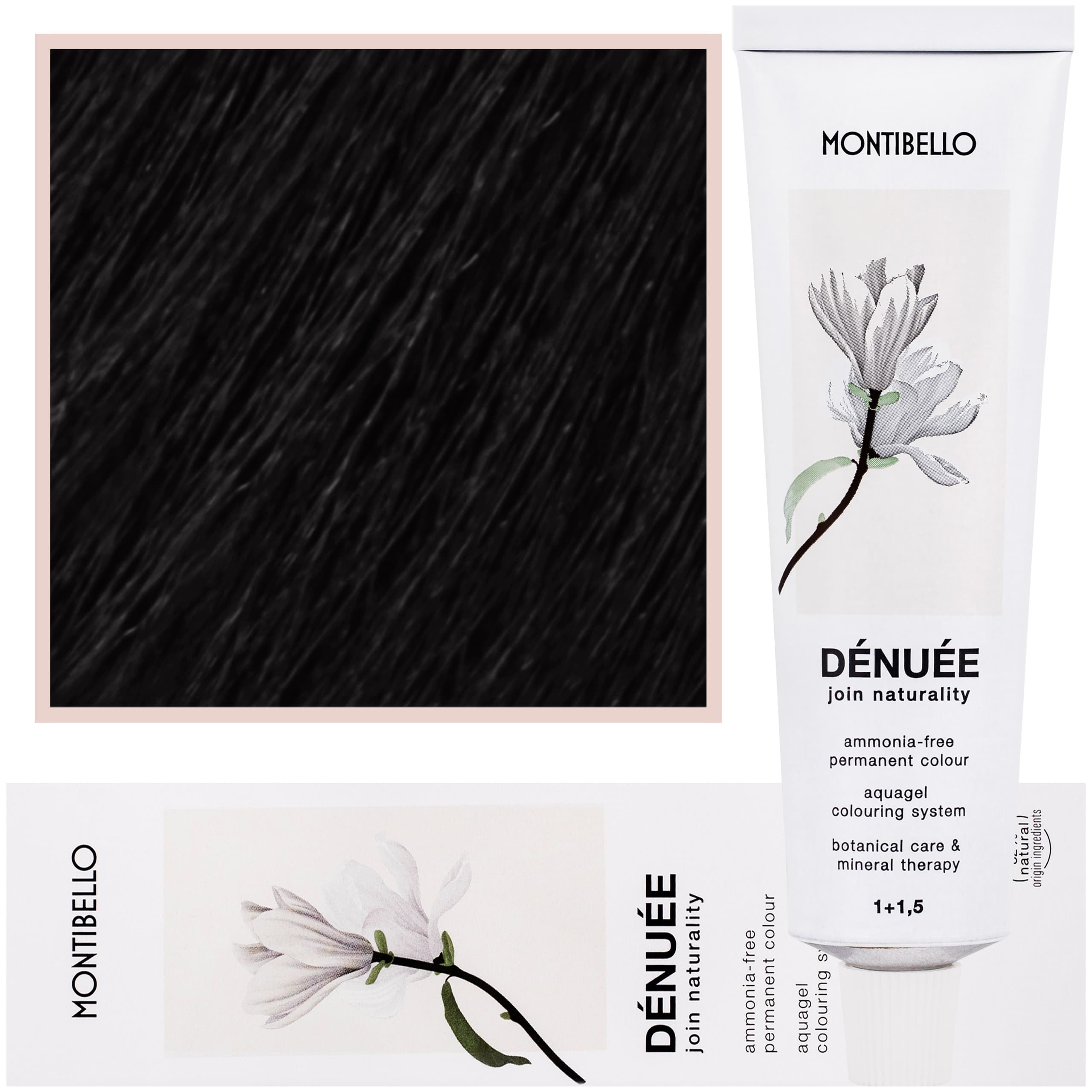 Denuee - naturalna wegańska farba do włosów bez amoniaku, 1 | Czarny