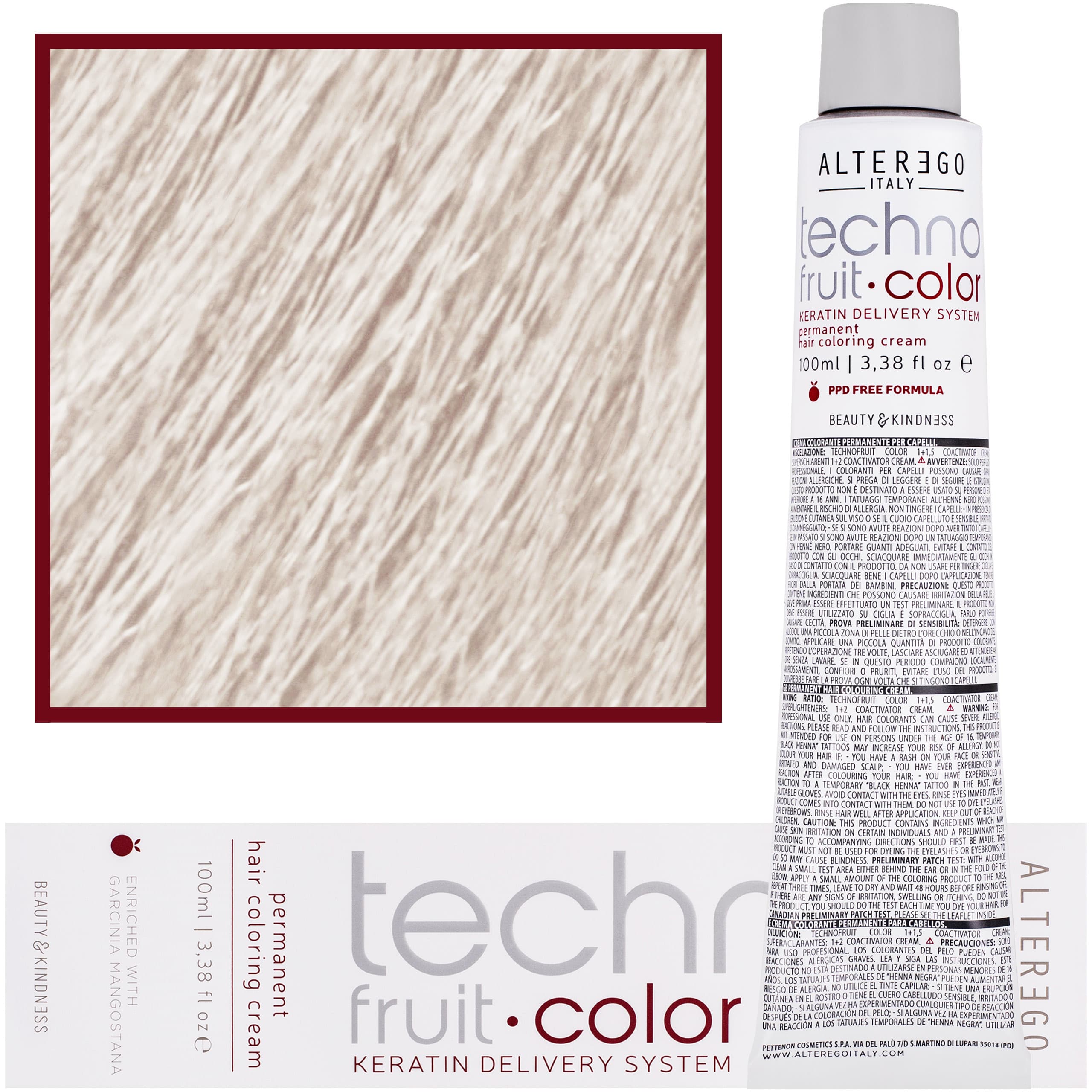 Technofruit Color - farba z keratyną do trwałej koloryzacji włosów, 10/2 | Blond Platynowo Irysowy