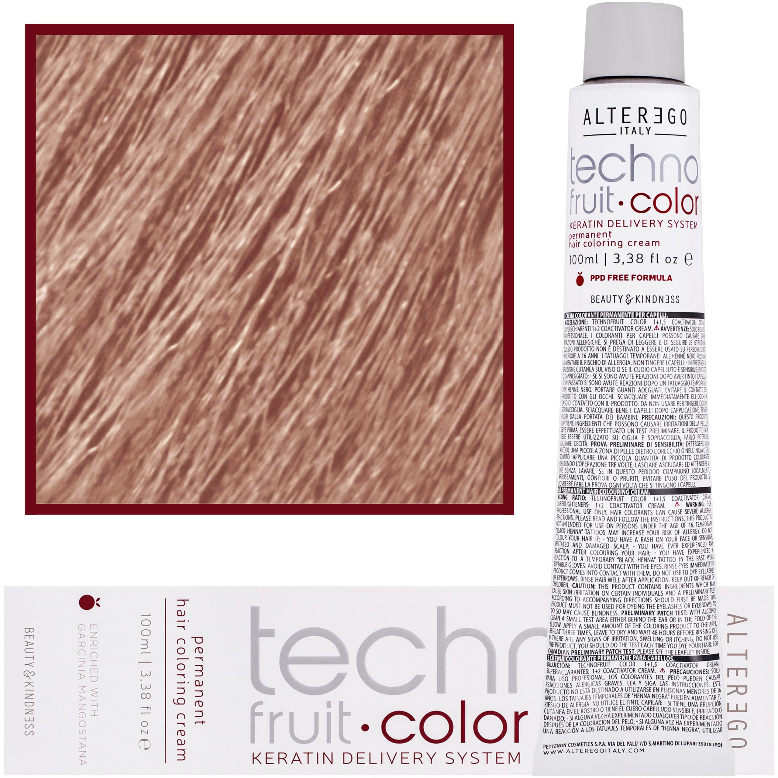 Technofruit Color - farba z keratyną do trwałej koloryzacji włosów, 10/42 | Platynowy Blond Miedziany Plava