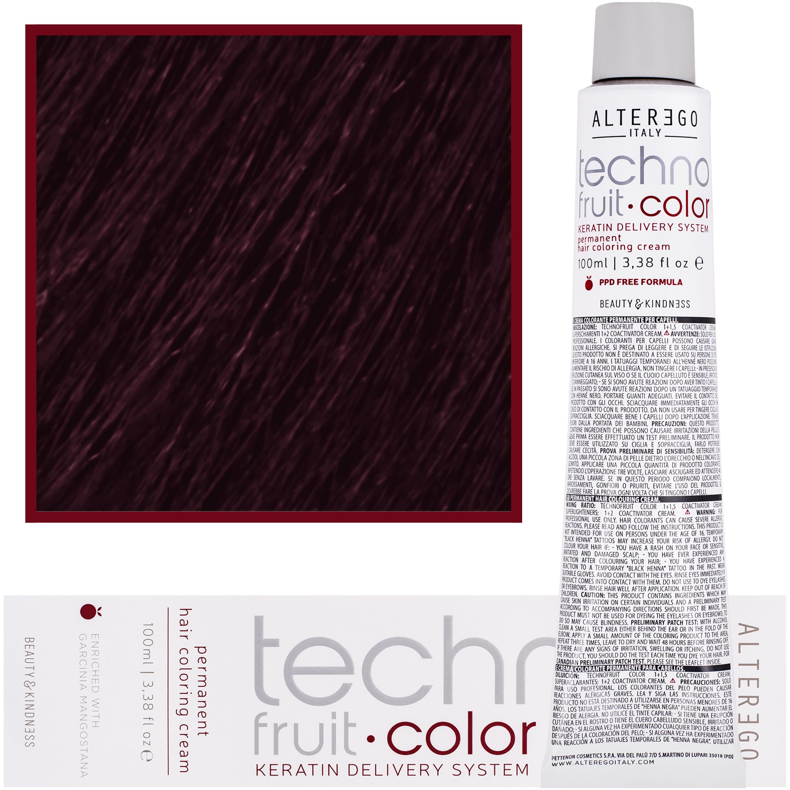 Technofruit Color - farba z keratyną do trwałej koloryzacji włosów, 4/5 | Brąz Mahoniowy