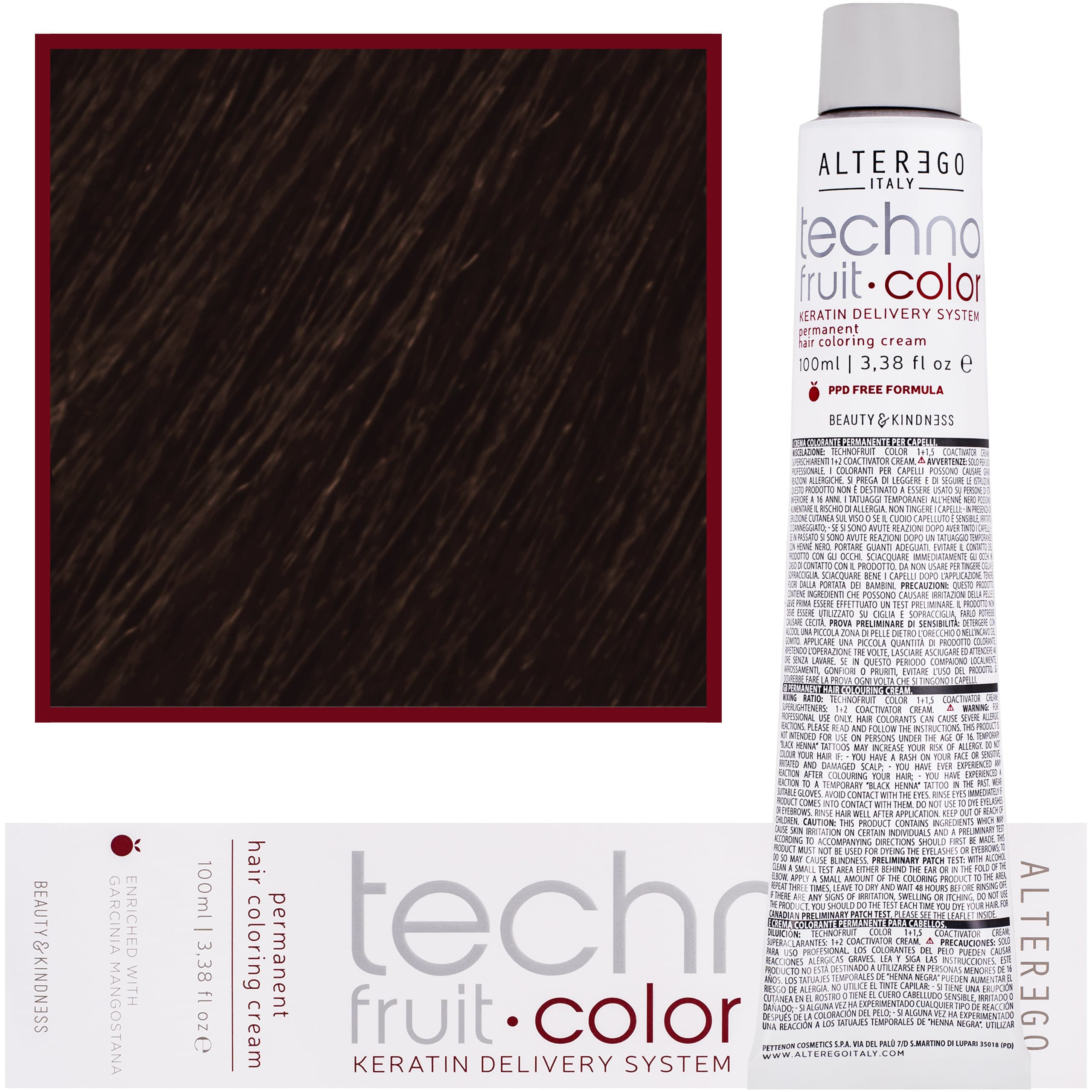 Technofruit Color - farba z keratyną do trwałej koloryzacji włosów, 5/0 | Jasny Brąz
