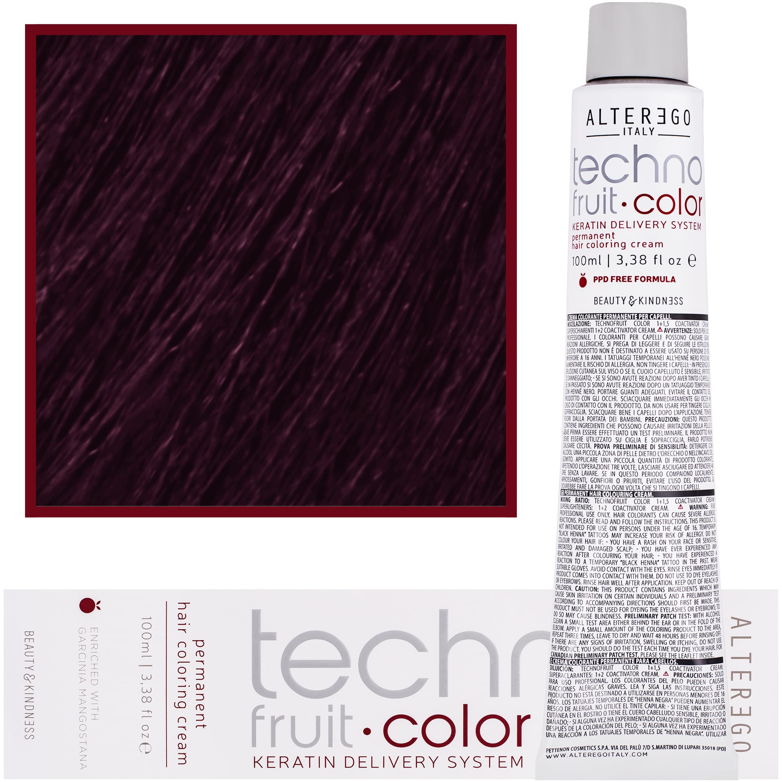 Technofruit Color - farba z keratyną do trwałej koloryzacji włosów, 5/26 | Jasny Kasztan Irysowo Czerwony