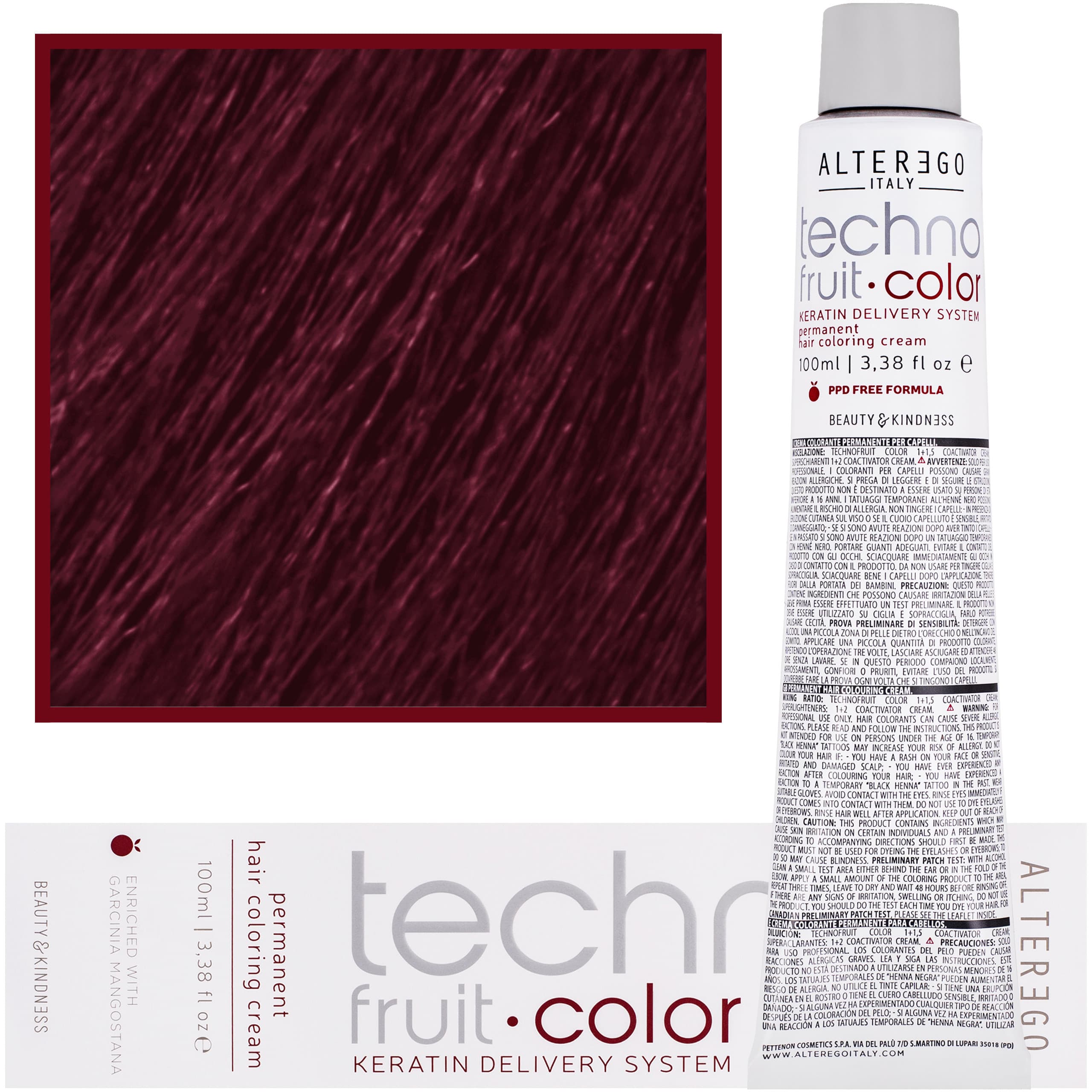 Technofruit Color - farba z keratyną do trwałej koloryzacji włosów, 5/626 | Jasny Kasztan Czerwono Intensywnie Irysowy