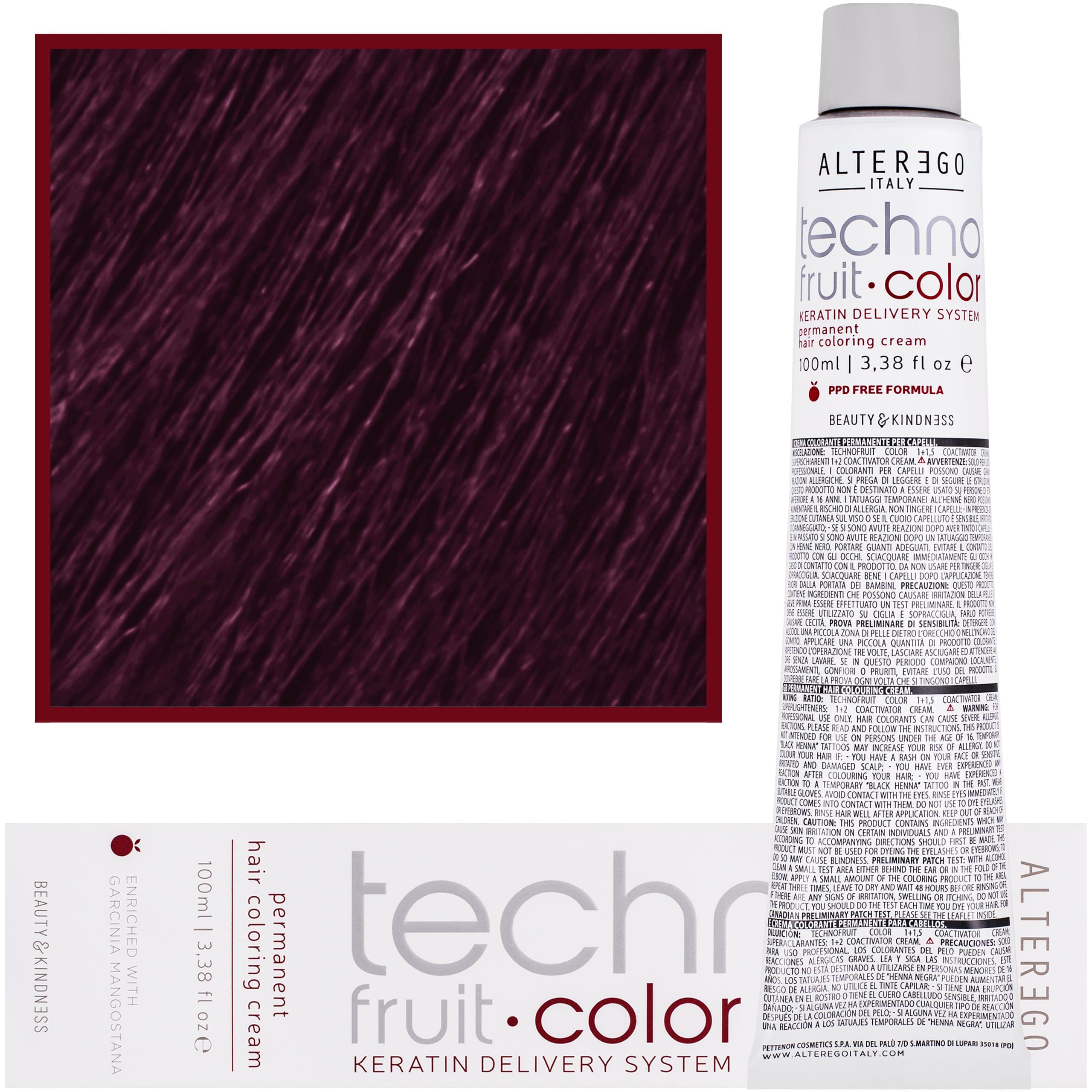 Technofruit Color - farba z keratyną do trwałej koloryzacji włosów, 6/26 | Ciemny Blond Irysowo Czerwony