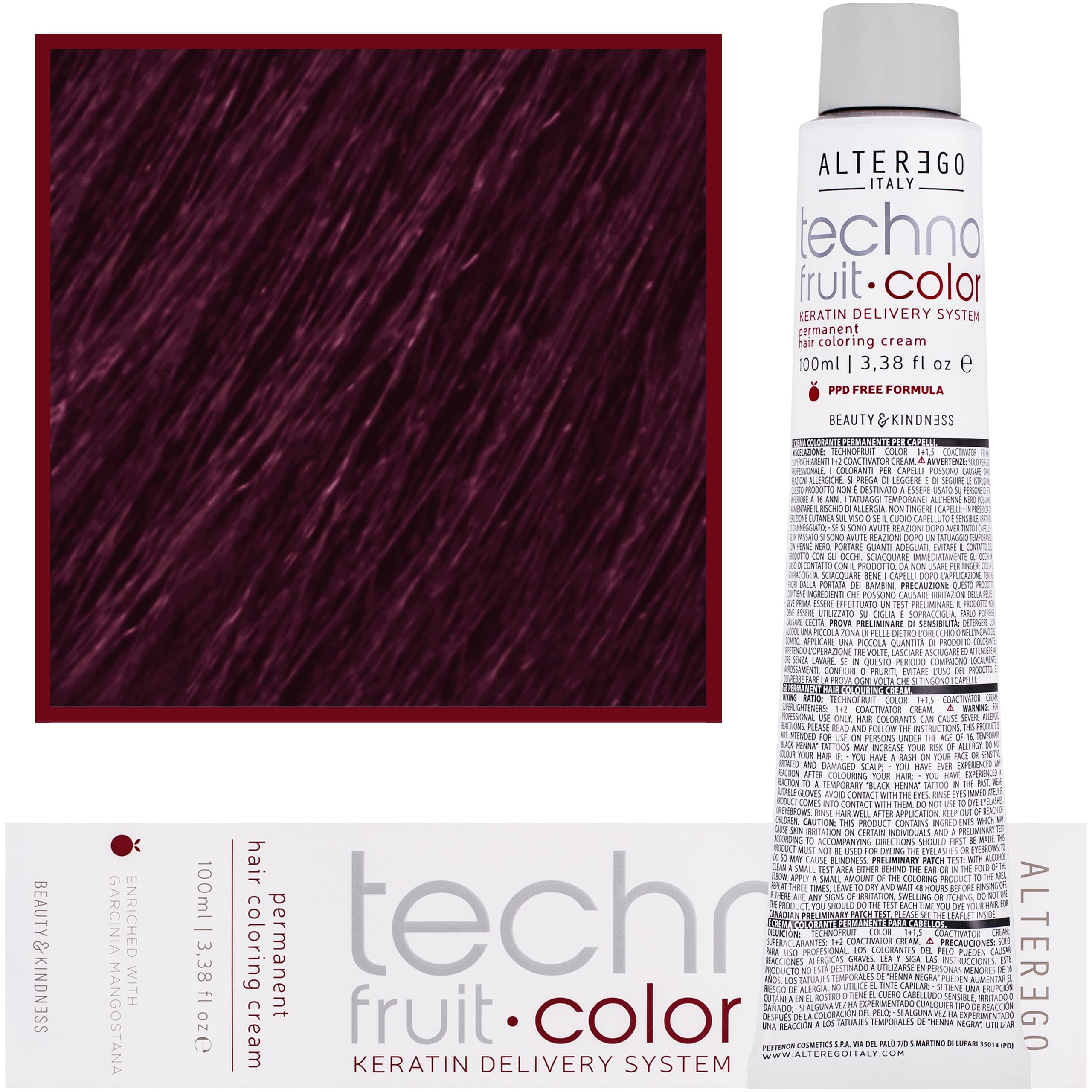 Technofruit Color - farba z keratyną do trwałej koloryzacji włosów, 7/26 | Blond Irysowo Czerwony