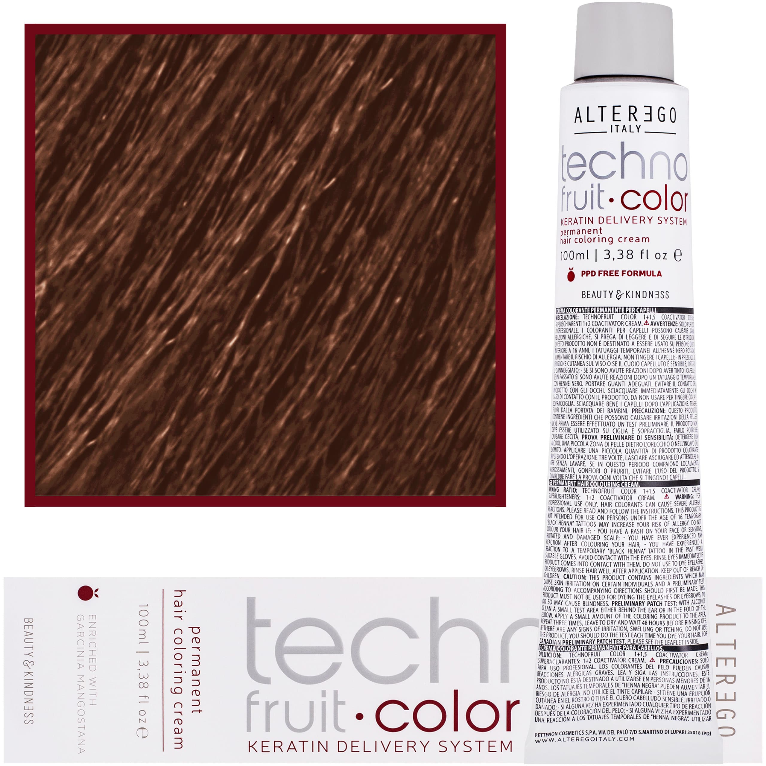 Technofruit Color - farba z keratyną do trwałej koloryzacji włosów, 8/34 | Jasny Blond Złoto Miedziany